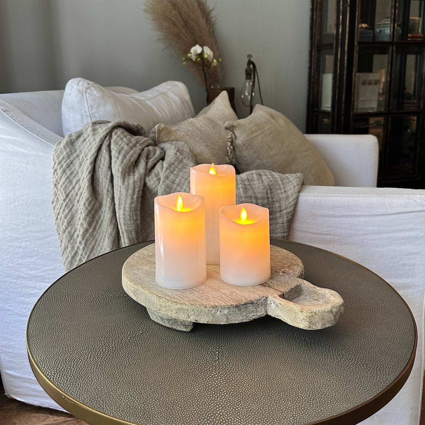 Round Sage Riser Antique Wood Riser – Sandstone and Sage