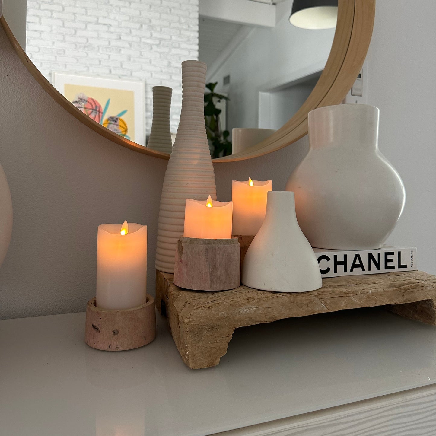 
                  
                    flameless candles in entry
                  
                