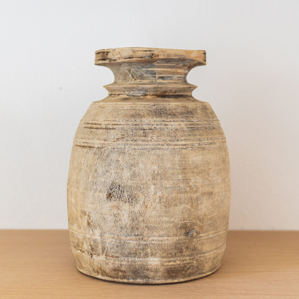 Antique Wooden Vase – Sandstone and Sage
